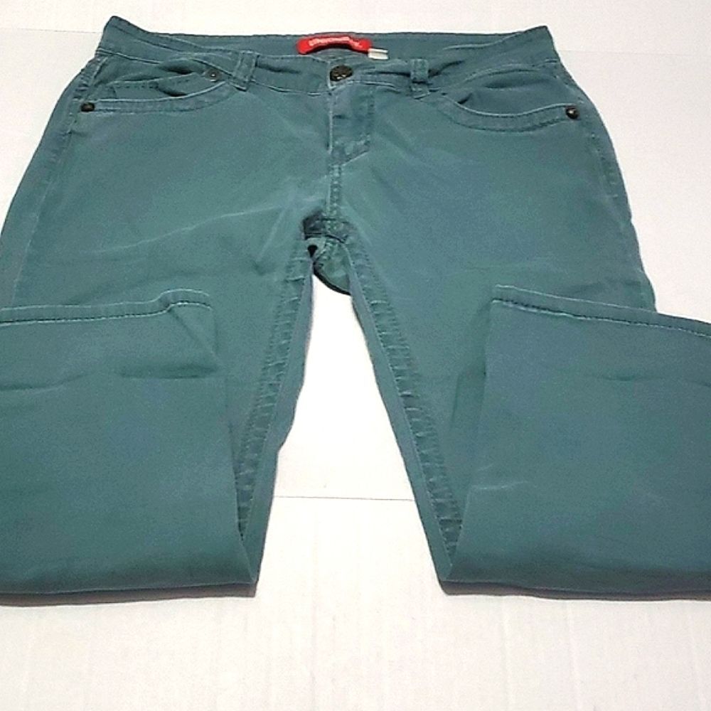 UnionBay Retro Y2K Teal Soft Mid Rise Embroidered Pockets Ankle Jeans Juniors 5